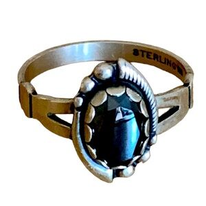 Hematite Stone Sterling Silver Woman’s Ring Jewelry Black Stone with Sheen